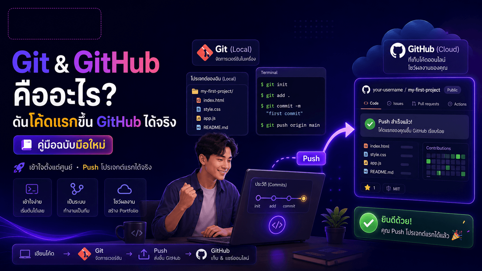 Git & GitHub คืออะไร? คู่มือฉบับมือใหม่ ดันโค้ดแรกขึ้น GitHub ได้จริง_image